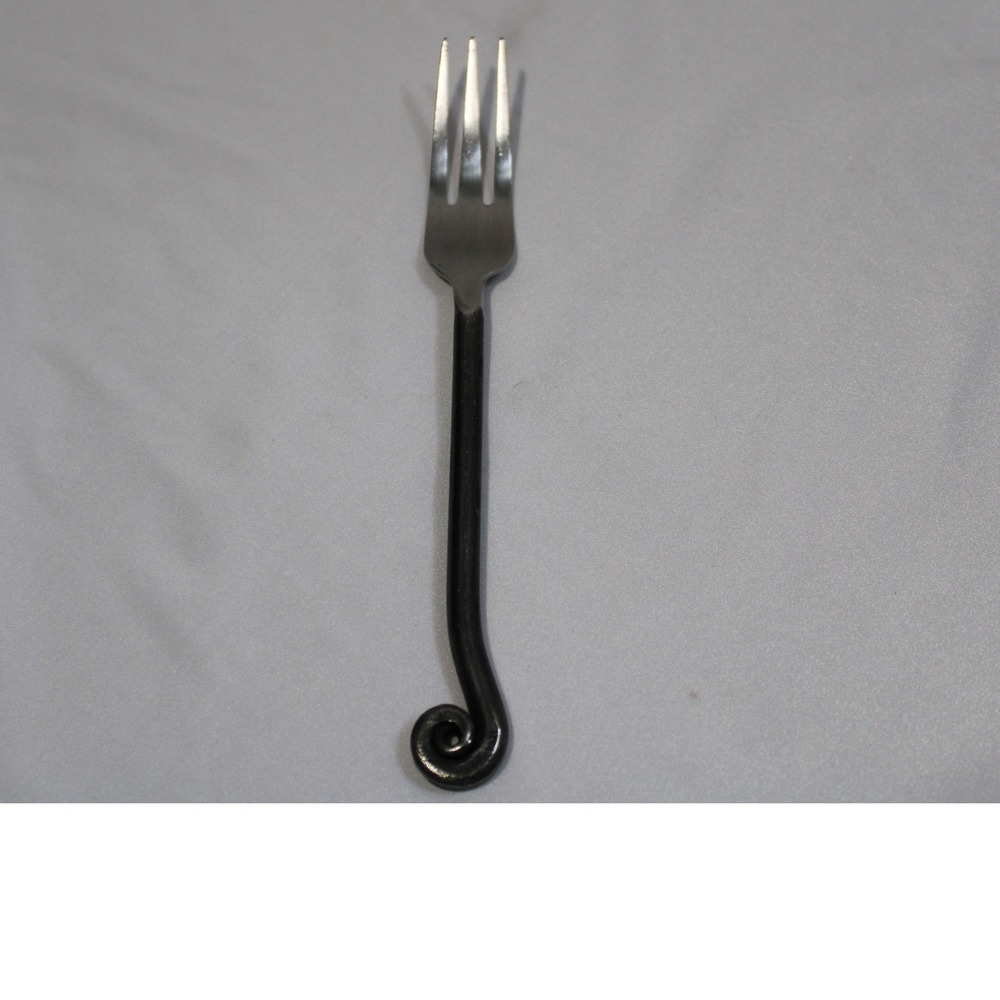 Treble Clef Forged Wrought Iron Curl Handle Dinner Fork Stainless 3-Tine Rustic